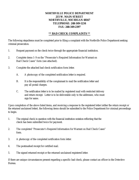 First page of the Bad Check Complaint