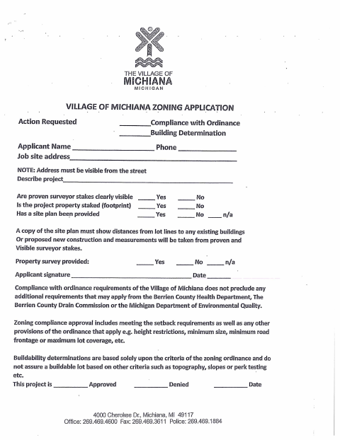 First page of the Zoning Application