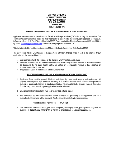 First page of the Conditional Use Permit Application