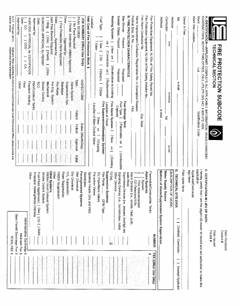 First page of the Fire Protection Subcode Technical Section