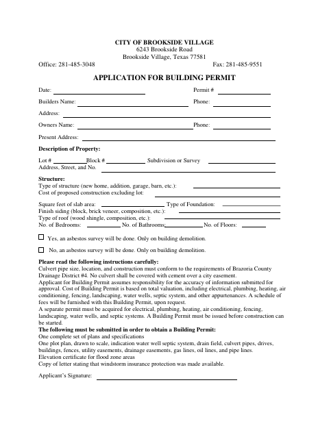 First page of the Application for Building Permit