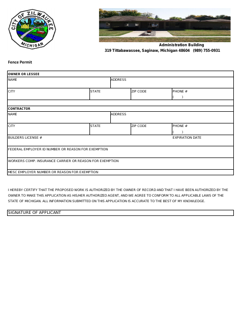 First page of the Fence Permit
