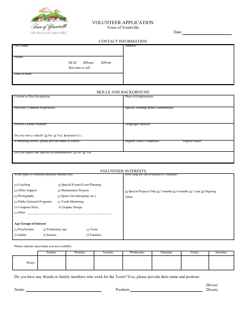 First page of the Volunteer Application