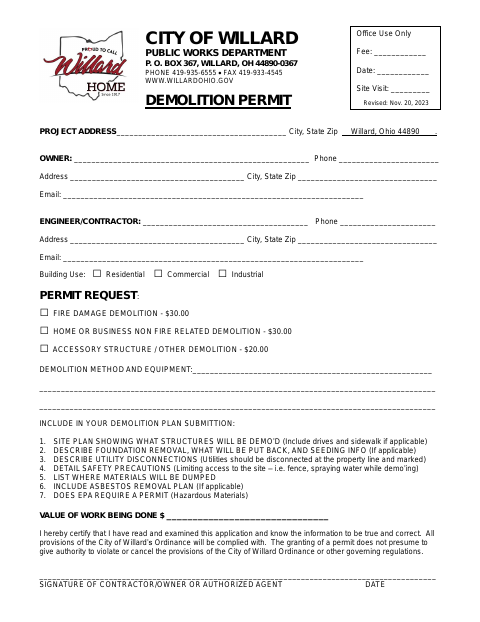 First page of the Demolition Permit