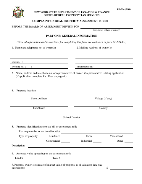 First page of the Complaint on Real Property Assessment
