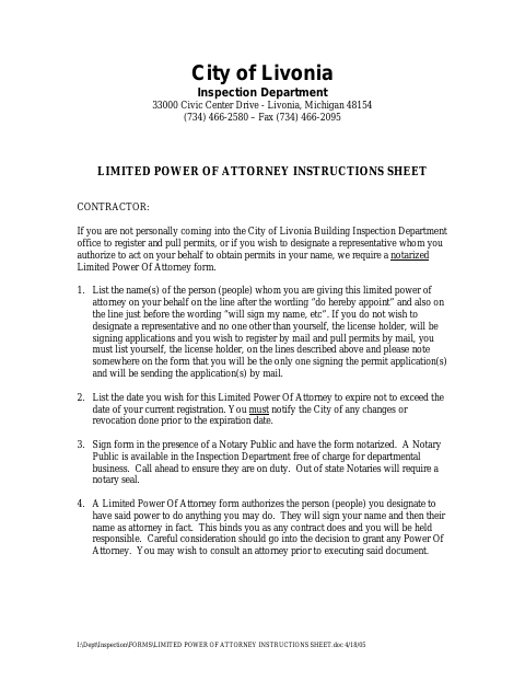 First page of the Limited Power of Attorney
