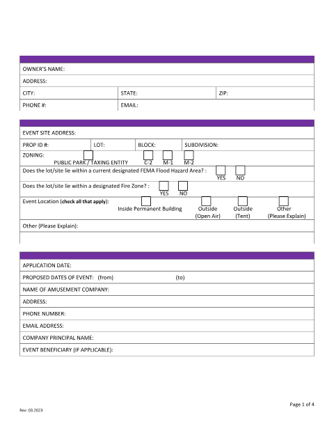 First page of the Amusement Permit Application