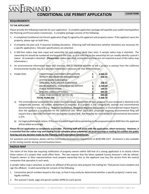 First page of the Conditional Use Permit Application