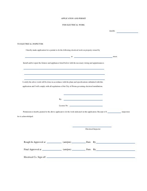 First page of the Electrical Work Permit Application