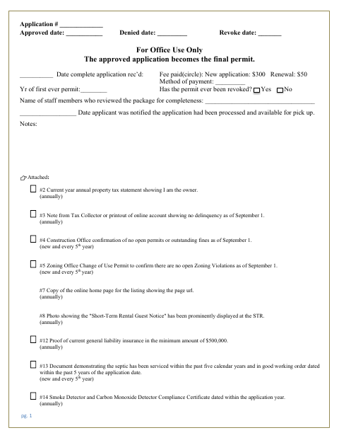 First page of the Short-Term Rental Permit Application and Self-Certification
