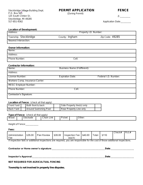 First page of the Fence Permit Application