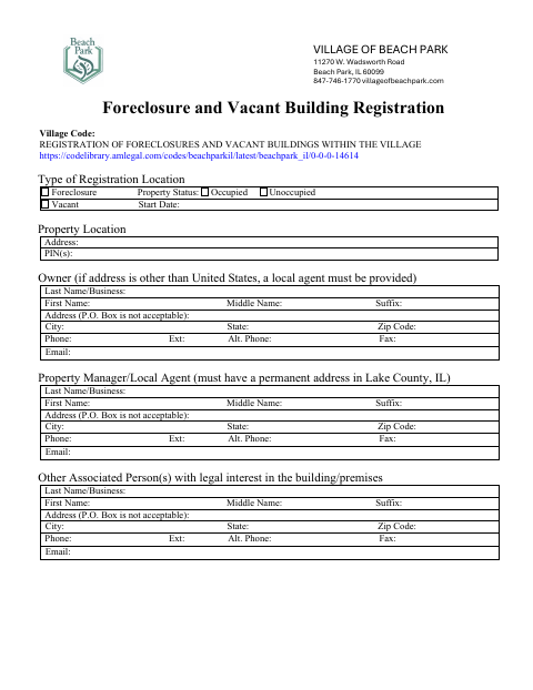 First page of the Foreclosure and Vacant Building Registration