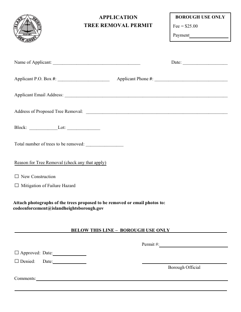 First page of the Tree Removal Permit Application