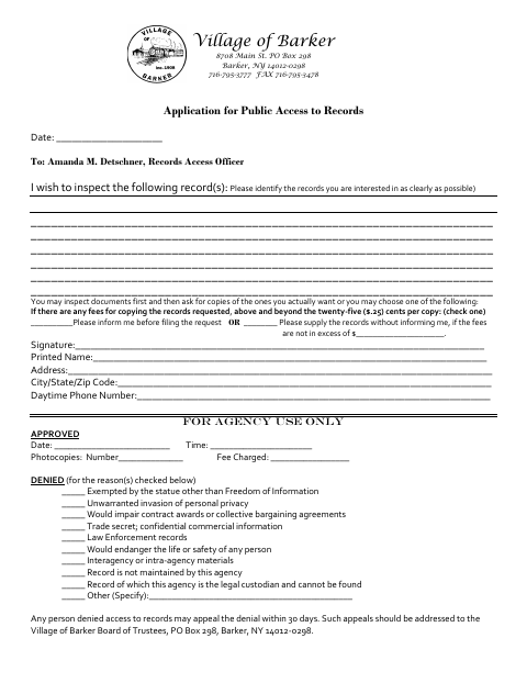First page of the Application for Public Access to Records