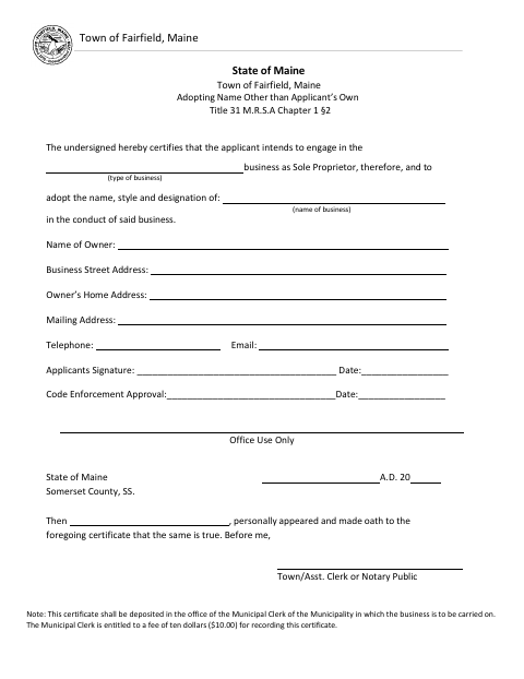 First page of the Sole Proprietor Business Name Certificate