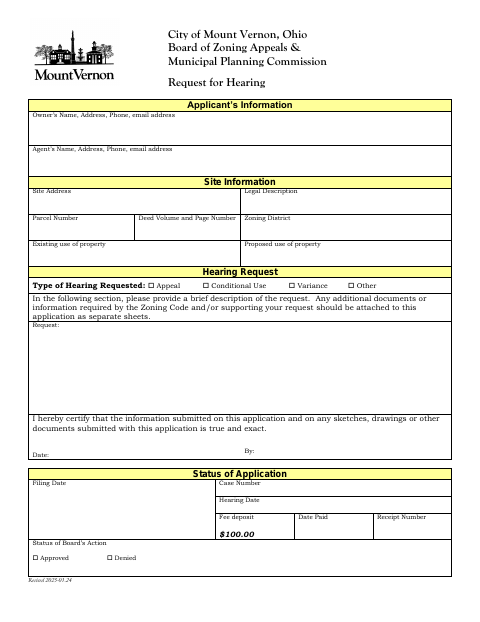 First page of the BZA & MPC Request for Hearing