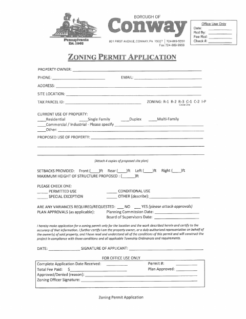 First page of the Zoning Permit Application