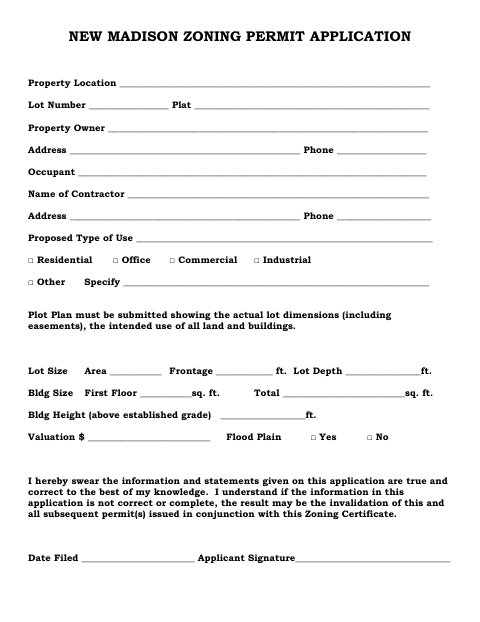 First page of the Zoning Permit Application