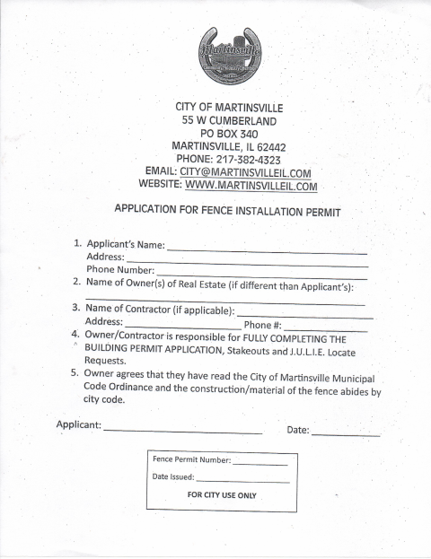 First page of the Fence Installation Permit Application