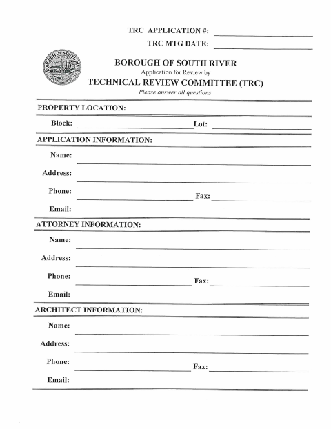First page of the Technical Review Committee Application