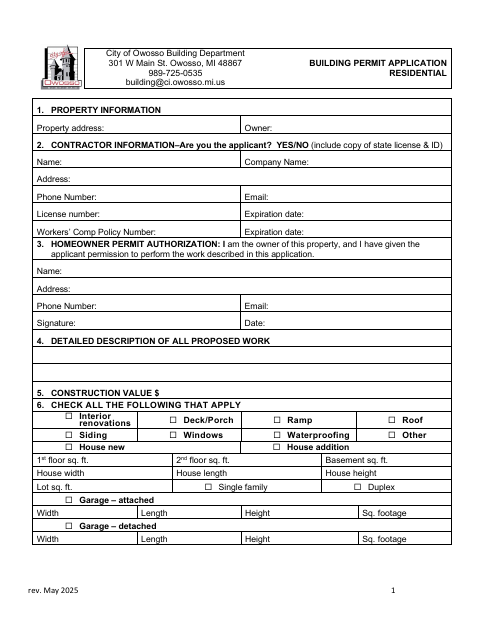 First page of the Residential Building Permit Application