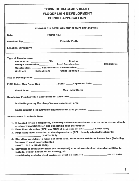 First page of the Floodplain Development Permit Application