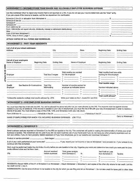 First page of the Income Tax Worksheet 1 Form