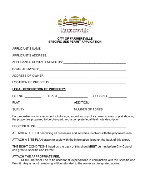 First page of the Specific Use Permit Application