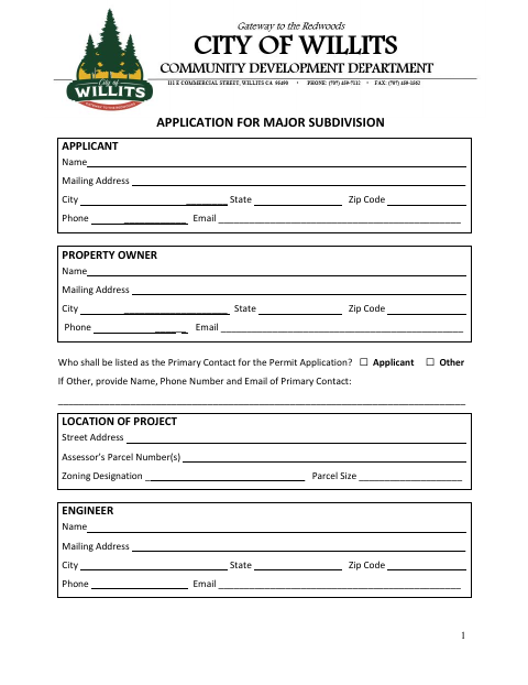First page of the Application For Major Subdivision