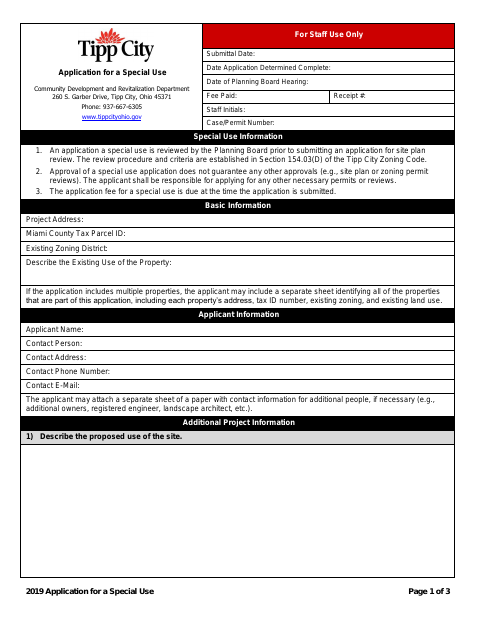 First page of the Application for a Special Use