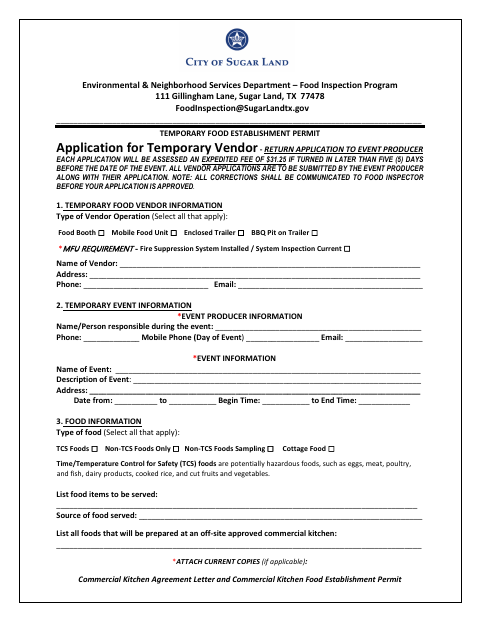 First page of the Temporary Food Establishment Permit