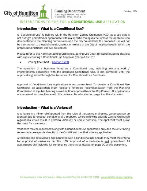 First page of the Conditional Use Application