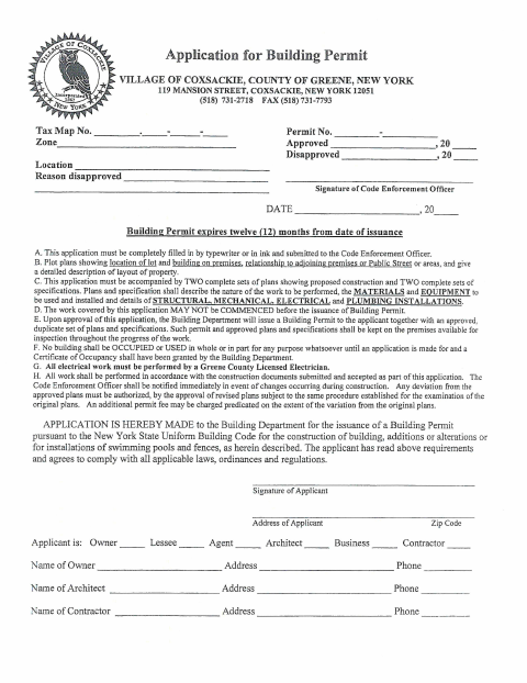 First page of the Building Permit Application