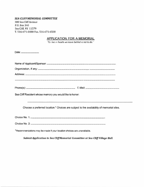 First page of the Memorial Application