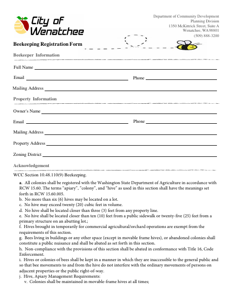First page of the Beekeeping Registration Form