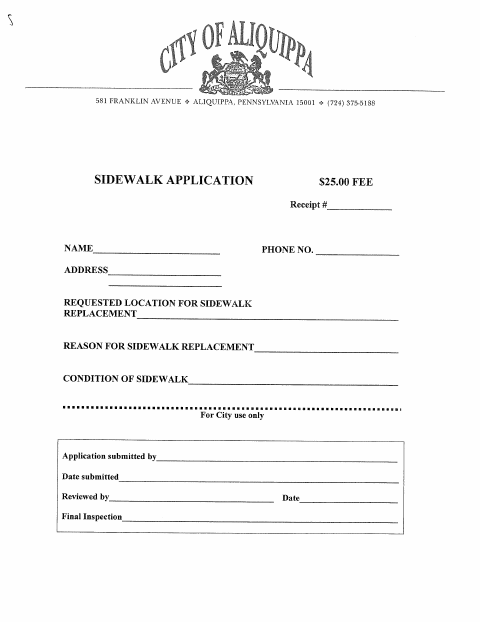First page of the Sidewalk Application