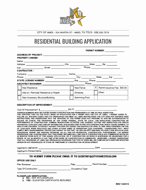 First page of the Residential Building Application