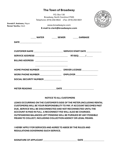 First page of the New Customer Application