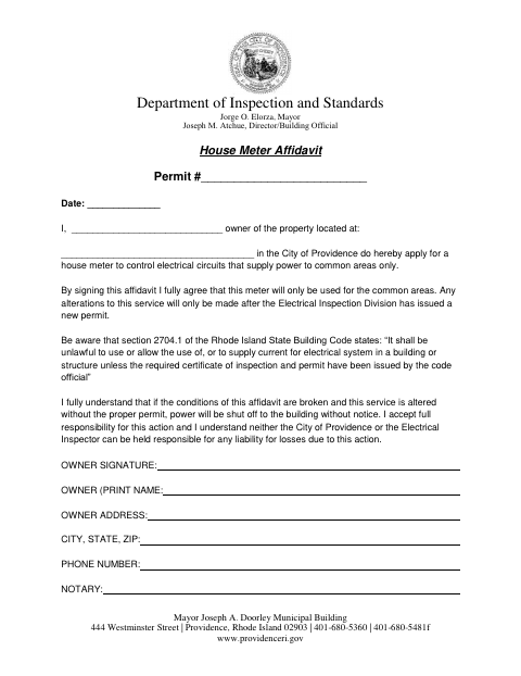 First page of the House Meter Affidavit