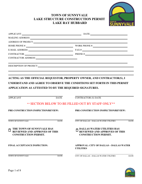 First page of the Lake Structure Construction Permit