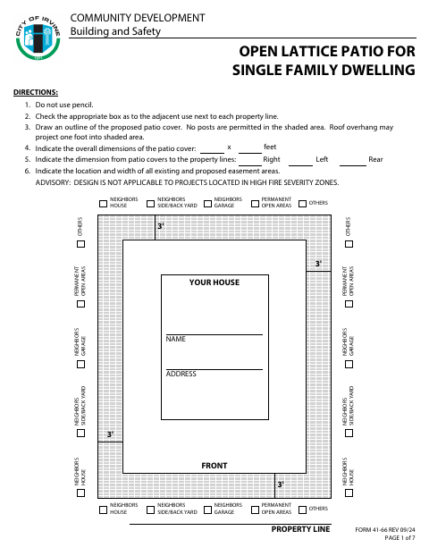 First page of the Property Line Open Lattice Patio for Single Family Dwelling