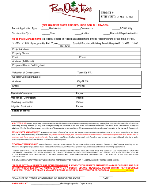 First page of the Building Permit Application