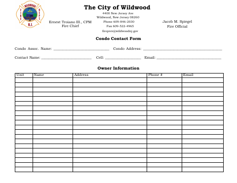First page of the Condo Contact Form