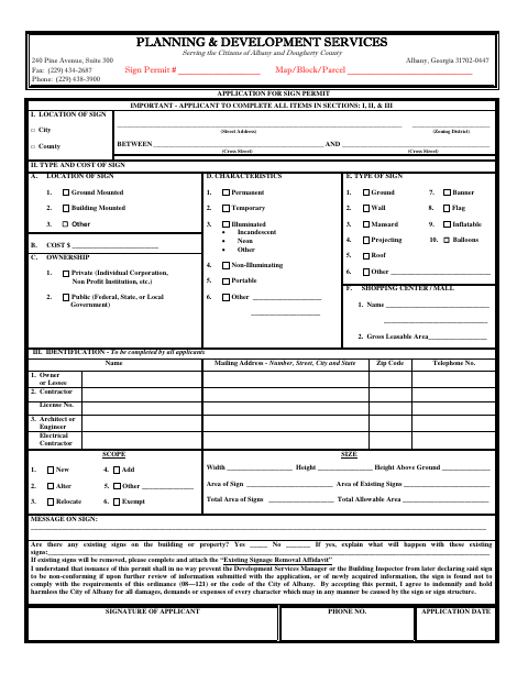 First page of the Application for Sign Permit
