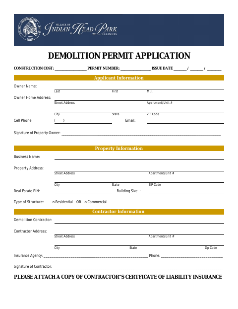 First page of the Demolition Permit Application