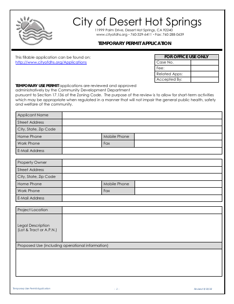 First page of the Temporary Use Permit Application