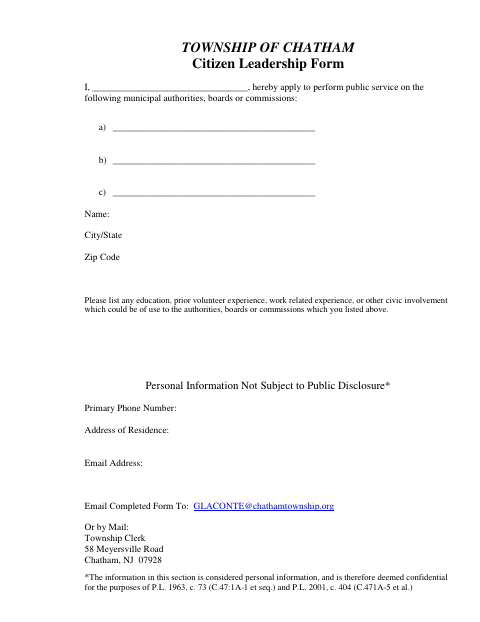 First page of the Citizen Leadership Form
