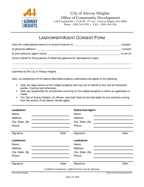 First page of the Landowner/Agent Consent Form
