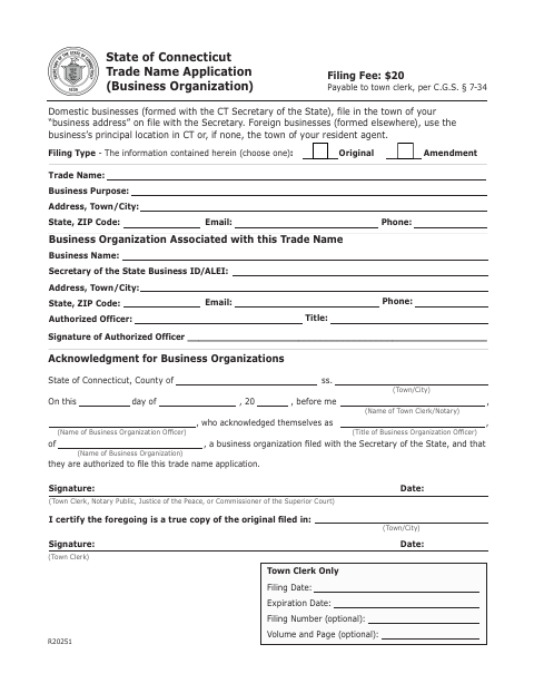 First page of the Business Trade Name Application