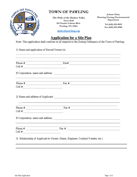 First page of the Application for a Site Plan